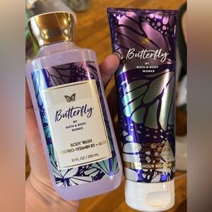 Bath & Body Works Butterfly Body Wash and Cream - Purple and White